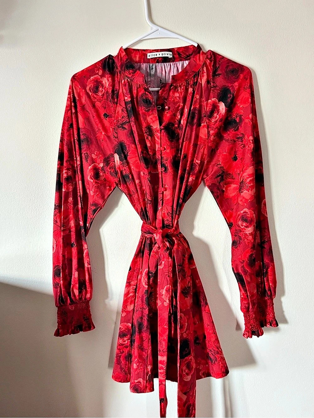 Alice + Olivia Lucy Floral Long Sleeve Minidress Red & Black Like New